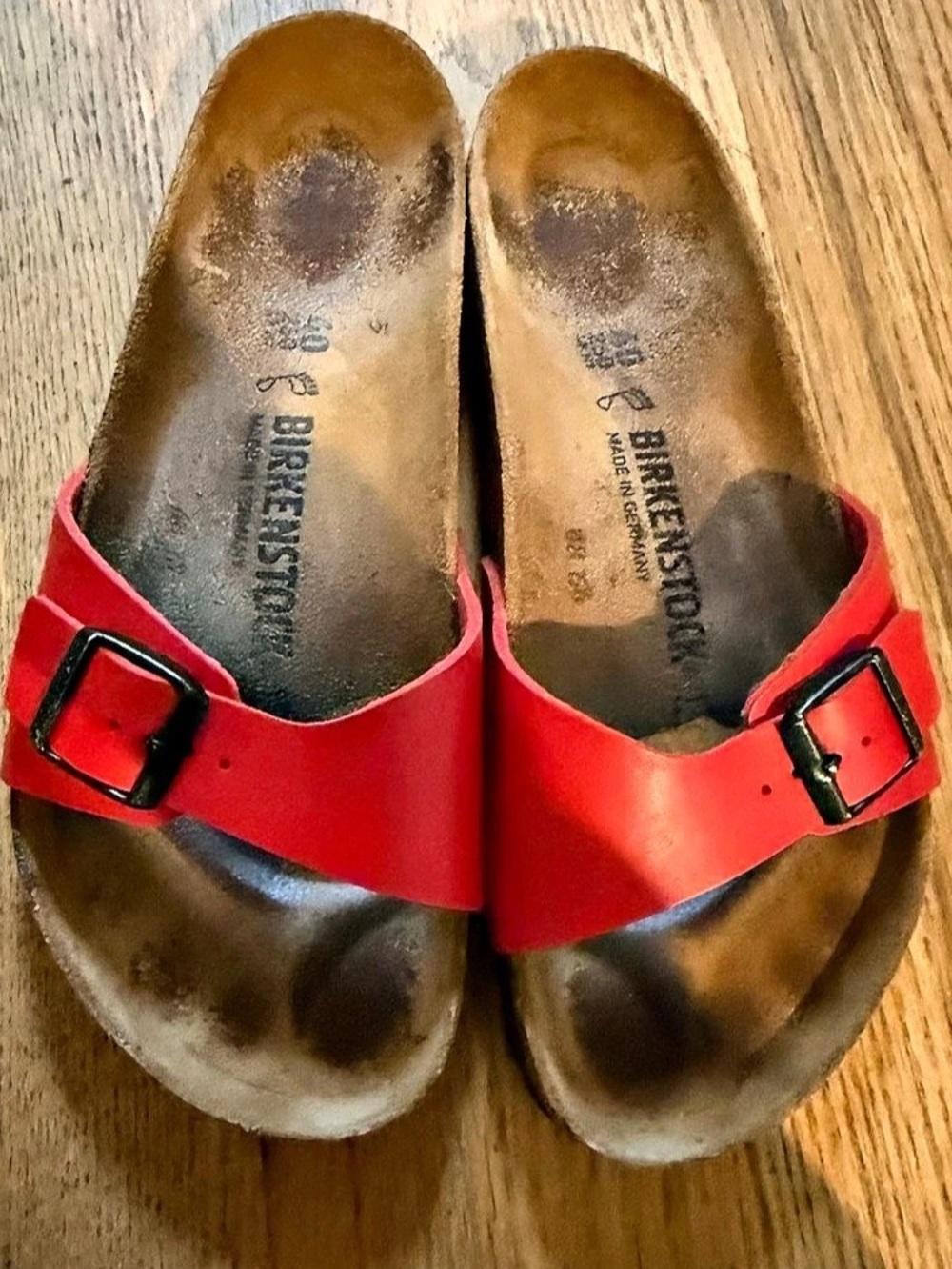 Birkenstock Madrid Red Leather Slide Sandals Size 40 Made in Germany